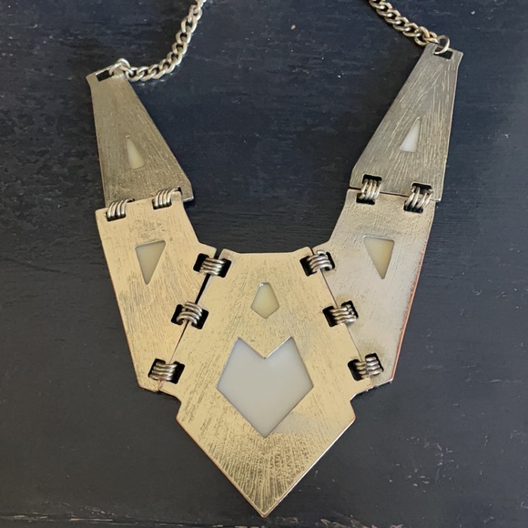 Geometric Black, White, and Gold-tone Bib Necklace - Picture 6 of 7